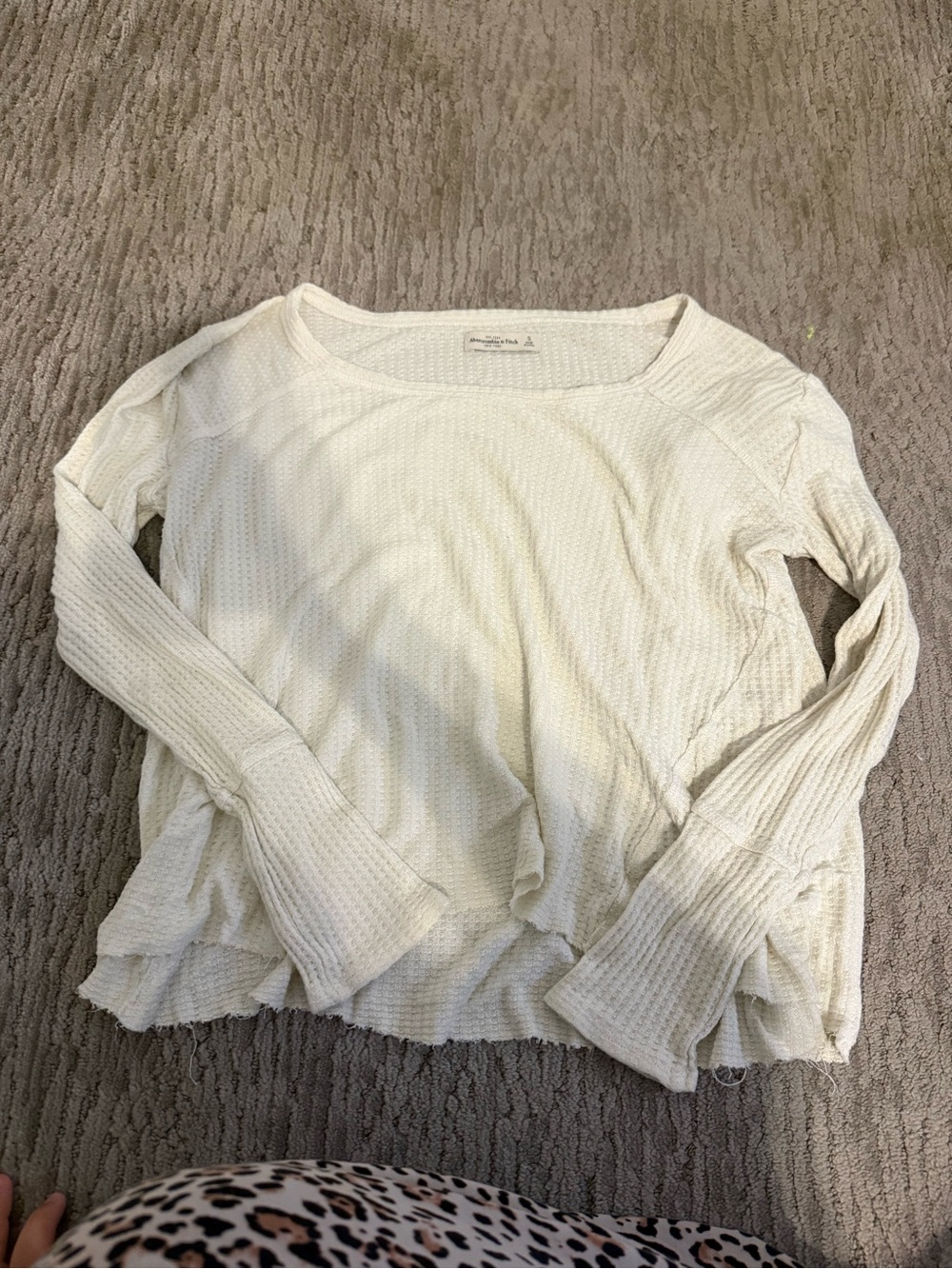 Abercrombie & Fitch Cream Waffle Knit Long Sleeve Top